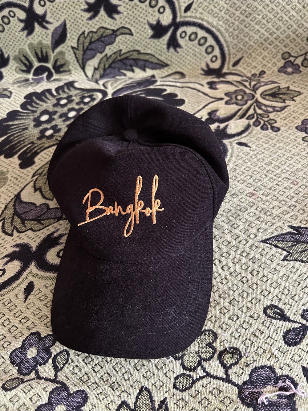 Bangkok Embroidered Black Cotton Baseball Cap
